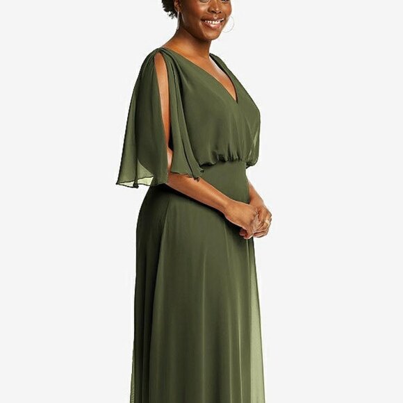 After Six 1565...V-Neck Split Sleeve Blouson Maxi Dress....Olive Green...Sz 18 - Picture 9 of 11